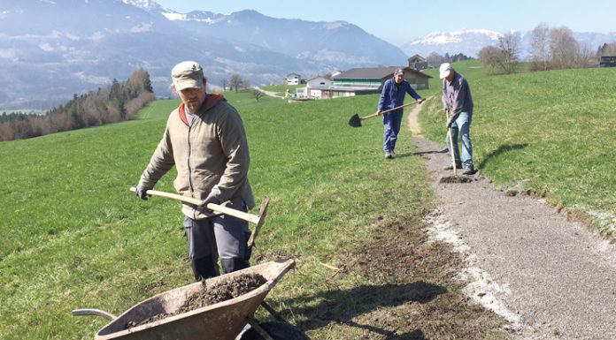 Die Rönser sind stolz auf ihre saubere Gemeinde Die Männer packten bei der Sanierung der Wege tatkräftig mit an.